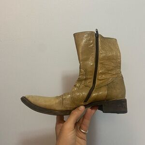 Tan Leather Ankle Boots with Side Zipper